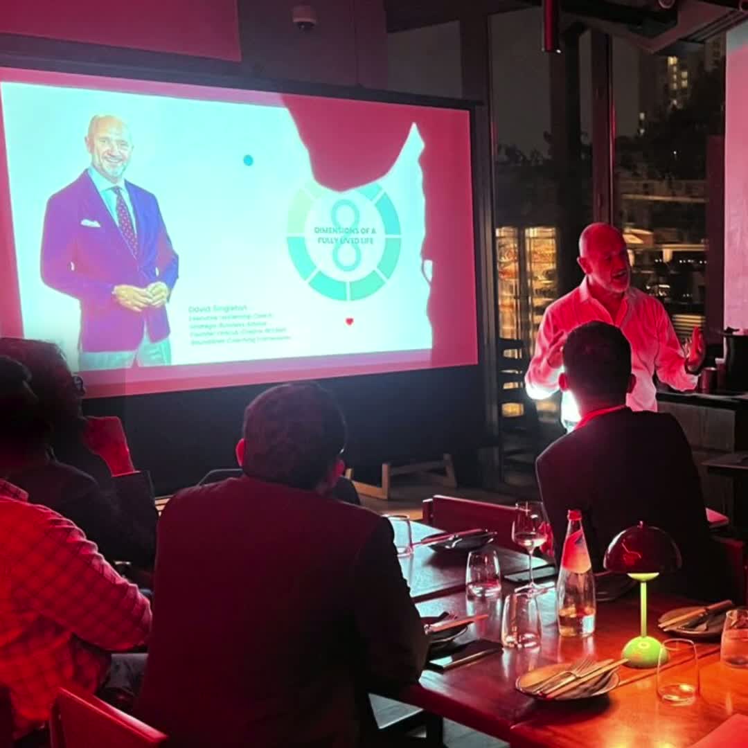 David Singleton presenting the Eight Dimensions of a Fully Lived Life at a private executive dinner